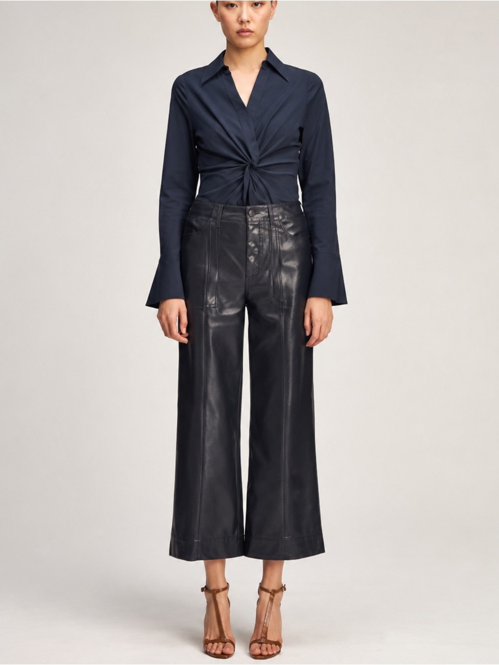 Cinq a Sept Benji black faux leather wide-leg crop pants with a high-rise waist